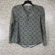 Ruff Hewn Blue Medallion Print Lace Up Front T-Shirt - Size Small - Long Sleeves