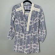 Romeo & Juliet Couture Long Sleeve Romper crochet English Tea Print small