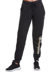 NWT Champion Joggers Sweatpants Power Blend Black Pockets Metallic Gold Logo XL