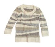 Club Monaco Asymmetric Stripe Cream Pullover 3/4 Sleeve Sweater