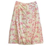 VTG 90’s April Cornell XL Maxi Skirt Peony Toile Long Buttons Cotton Pockets