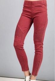 Beula sueded Stretch Cotton Ankle Zip Moto Jegging Legging Washed Burgundy