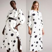 Ted Baker Eliyzza Spotted Tied-cuffs Woven Midi Dress Polka Dot NWT Size XS $325