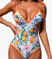 WHITE ORANGE ITALIAN CITRUS PRINT SWIMSUIT TUMMY CONTROL MONOKINI