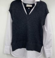 collared Gray Wool Cashmere Blend Layered Vest Sweater Size xs