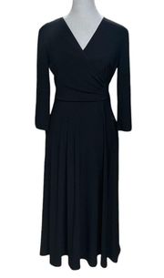 Lauren  Black 3/4 Sleeve Faux Wrap Midi Dress Size 0