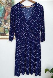 Mock Wrap Polka Dot Shin Length 3/4 Sleeve Dress XXL