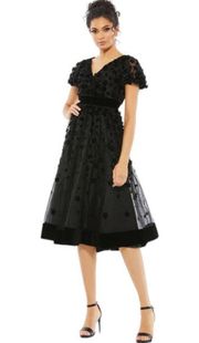 Mac Duggal Black Embellished Butterfly Sleeve Velvet Hem Midi Dress 67854 14 NWT