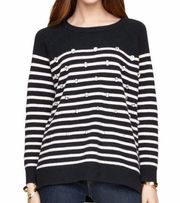 Kate Spade Embellished Striped Wool Navy Sweater M