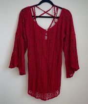 Jen’s Pirate Booty red lace bell sleeve blouse S