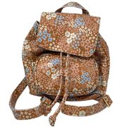 Brown Mini Drawstring Backpack Floral Adjustable Straps