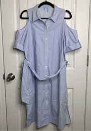 Draper James cold shoulder blue striped midi shirt dress size 10