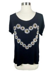 Charlotte Russe Black Daisy Heart Tee