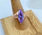 Rose Gold Ion Plated Brass Ring with Marquise AAA Grade CZ Light Amethyst