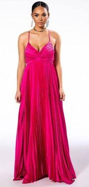Pink Lily Pleated Satin Maxi Dress