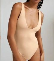 Babaton Beige Deep VNeck Thong Bodysuit size 1X