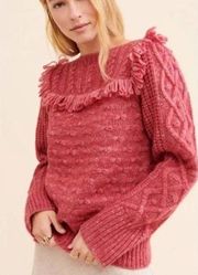 LoveShackFancy Kingston Alpaca Chunky Bow Popcorn Fringe Pink Sweater