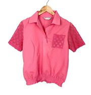 Vintage Blair Hot Pink Cotton Short Sleeve Crochet Pocket Top Medium