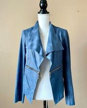 JOSEPH RIBKOFF | Blue Faux Leather Textured Open Silhouette Jacket Sz 8