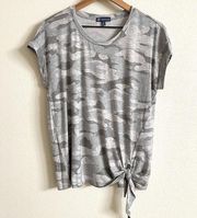 Democracy Gray Camo Side Tie Super Soft T-shirt Women’s XS NWT