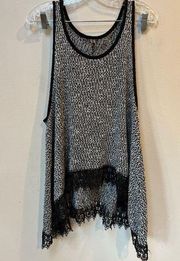 Moon Collection Women’s Grey Knit Sleeveless Boho Lace Tank Top Blouse Large