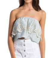 Sans Souci Baby Blue Embroidered Lace Tube Top Medium