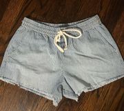 White & Blue Linen Drawstring Shorts