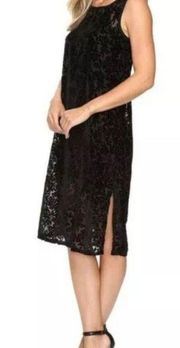 Lucky brand black shift dress velvet & sheer overlay size S