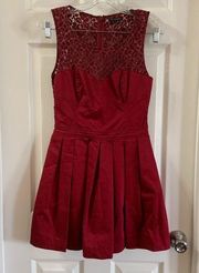 Red Aline Lace Accent Pleated Dress size 4