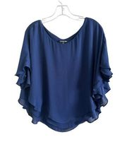 Gianni Bini Women's Medium Dark Blue Scoop Neck Bell Sleeve Pullover Blouse