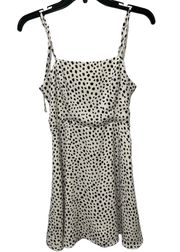 Tie Strap Dotted Mini Dress White Black Fit and Flare size Small Summer