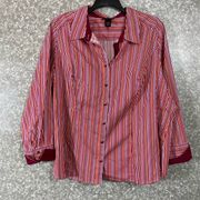 Lane Bryant Colorful Stripe Plus Size Button Up Shirt - Size 28 - Fold Over Cuff