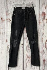 Frame Denim Le Original Released Hem High Waist Straight Jeans - Black / Size 24