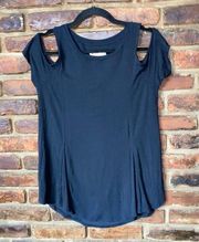 Hollister Black Short Sleeve Cold Shoulder Top Blouse Women's Size Medium