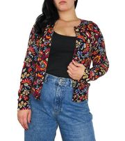 August Silk 1990s Vintage Rainbow Floral Cardigan Sweater Medium Boho Hippie