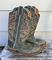 Justin Bent Rail Katia Square Toe Turquoise Rough Leather Cowgirl Boots 9B