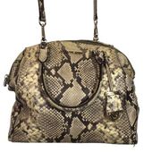 Michael Kors  Riley Black Tan Beige Python Embossed Leather Satchel Crossbody