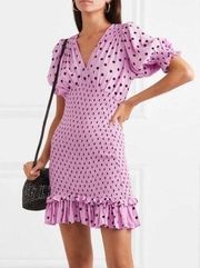 Faithful the Brand Pink Polka Dot Rushed Puff Sleeve Dress Size 2