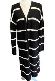 Lafayette 148 New York Black and White Stripe Long Knit Cardigan Size Medium