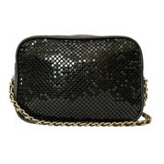 Vintage  Black Metal Mesh Leather-Trim Chain Strap Crossbody Bag