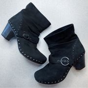 Nikita Suede Boots 38 Black Kid Suede Leather Buckle Clog