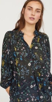 H&M X Anna Glover Jersey Floral Long Sleeve Blouse Black XS