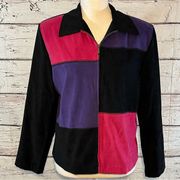 BRIGGS NY Shirt Vintage Faux Suede Zip Up Colorblock-10P