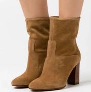 POLO by Ralph Lauren Brindley Suede Ankle Boot Heel Booties Tan Size 9B