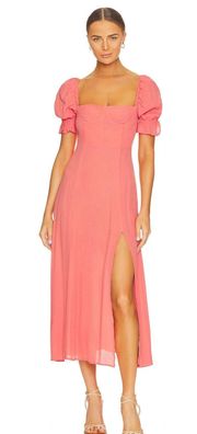 Puff Sleeve Midi Dress in Coral