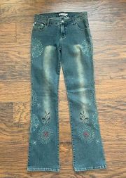 vintage hippie chic embroidered jeans, size 6