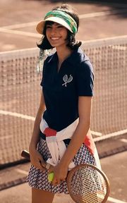 Maeve Large Newport Polo Top Navy Tennis Embroidered