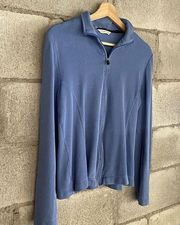 Cutter & Buck Sweater Women Medium Blue Pima Cotton Top Full Zip Long Sleeve