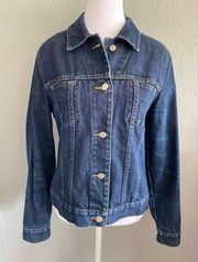 Denim Jean Jacket Dark Wash preppy classic timeless coat Medium EUC