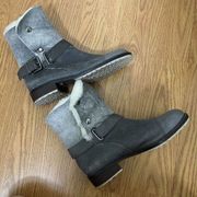 Anthropologie MATT BERNSON Tundra Fur Shearling boots in gray leather size 6.5